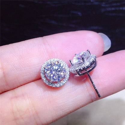 Moissanite Round Bag Stud Earrings D Color Fashion Group Setting-Jewearrings