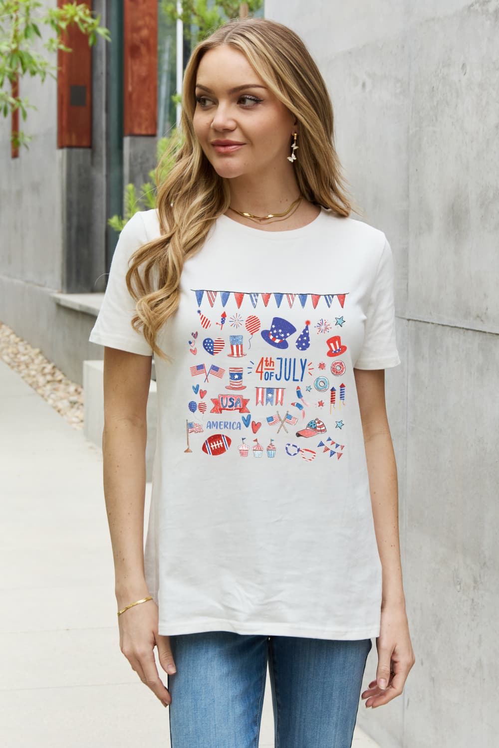 Simply Love 4TH OF JULY USA AMERICA Graphic Cotton Tee-Jewearrings