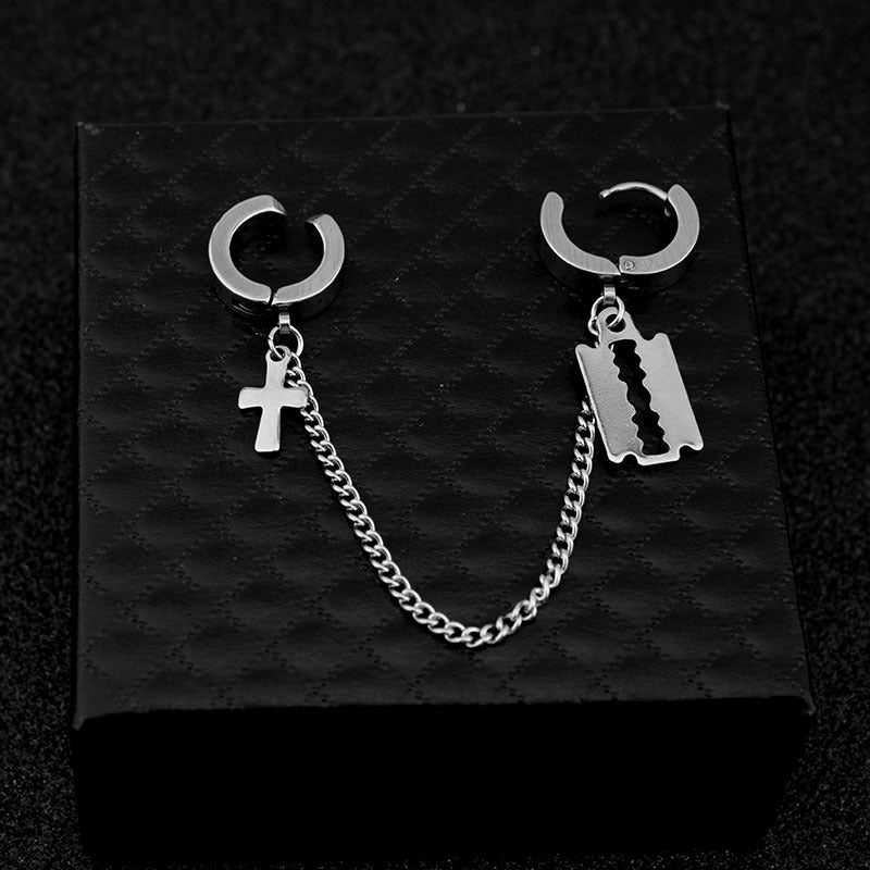 Stainless Steel Earrings Earrings Personality Niche Cross Blade-Jewearrings