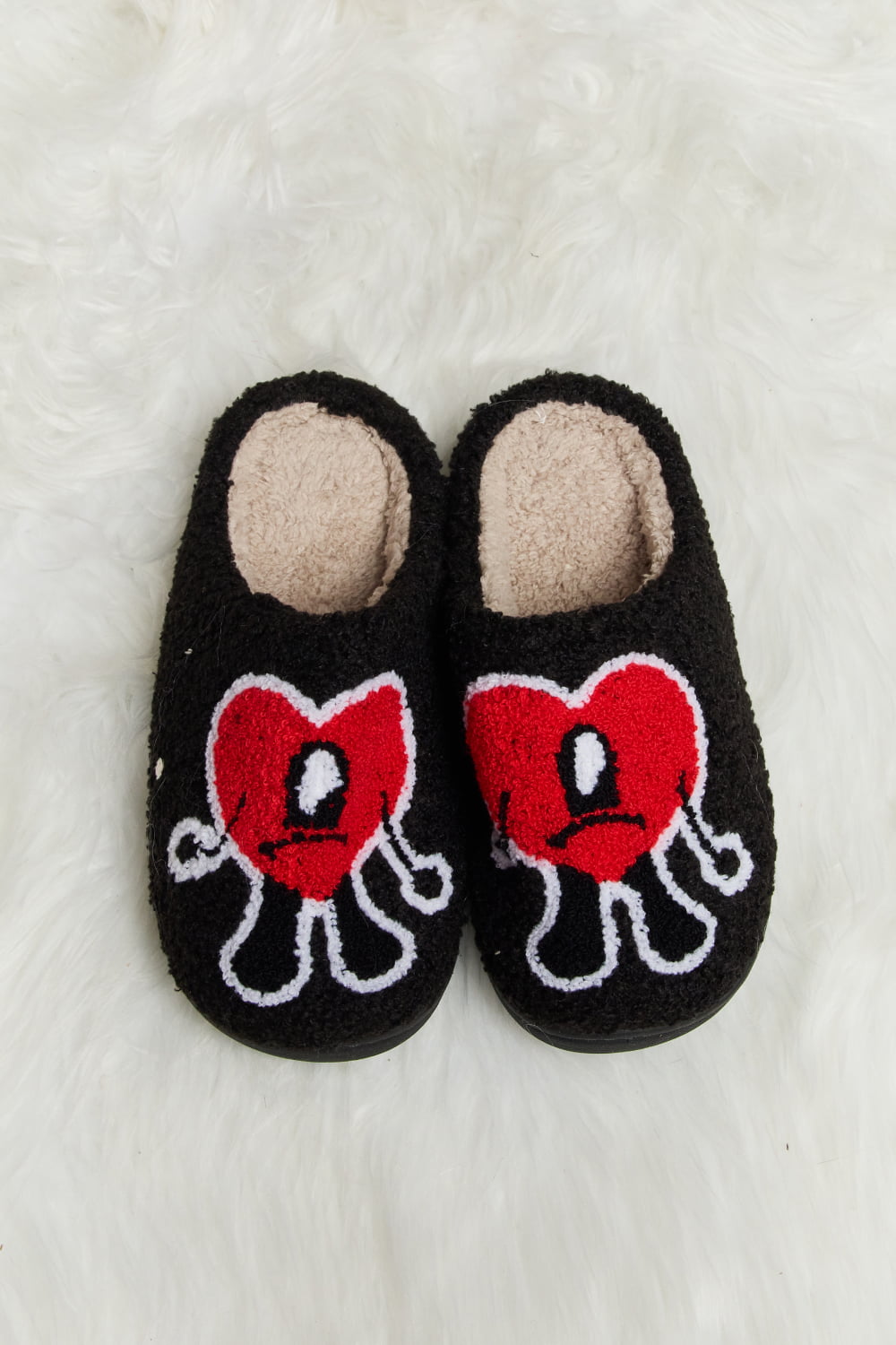 Melody Love Heart Print Plush Slippers-Jewearrings