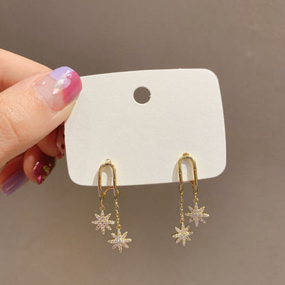 Long Star Pearl Pendant Stud Earrings-Jewearrings