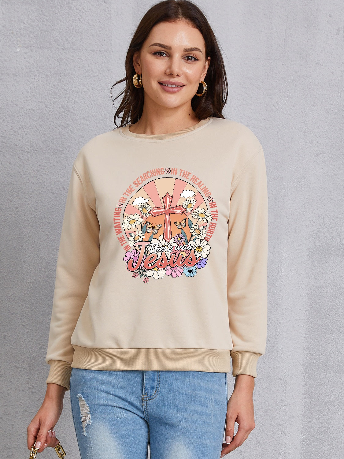 Cross Graphic Round Neck Sweatshirt-Jewearrings