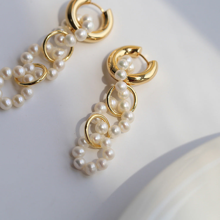 Vintage Pearl Circle Buckle Earrings-Jewearrings