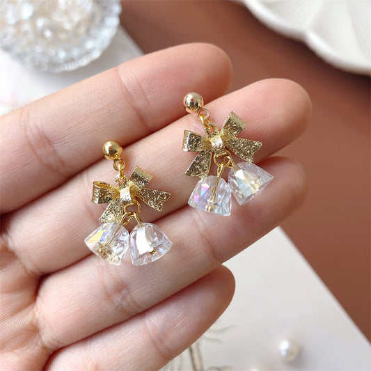 Women's Fashion Christmas Bow Crystal Bell Shape Earrings-Jewearrings