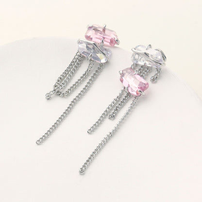 Stud Earrings Double Zircon Peach Blossom Spar Tassel-Jewearrings