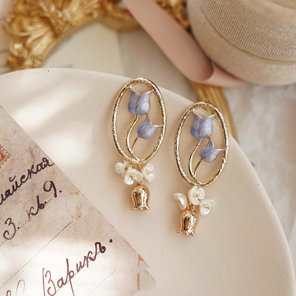 Tulip Oil Painting Style Ear Clip French Style Temperament Earrings-Jewearrings