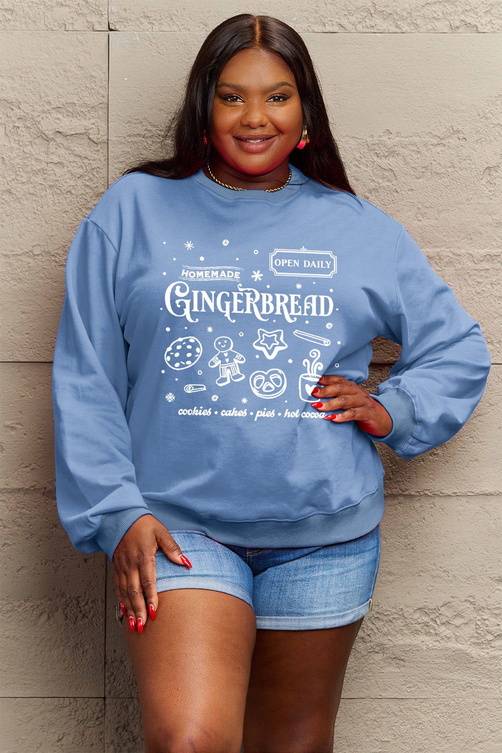 Simply Love Full Size GINGERBREAD Long Sleeve Sweatshirt-Jewearrings