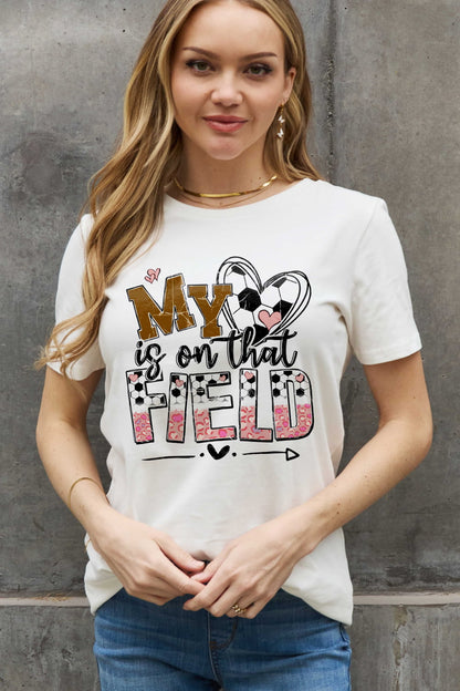 Simply Love Full Size MY HEART IS ON THAT FIELD Graphic Cotton Tee-Jewearrings