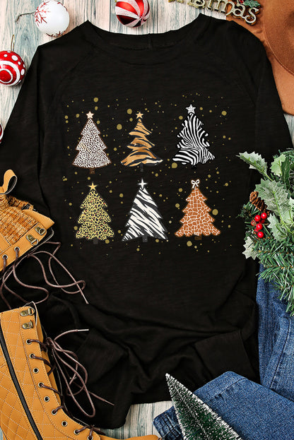 Christmas Tree Graphic Round Neck Long Sleeve T-Shirt-Jewearrings