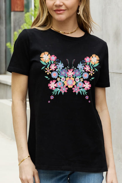 Simply Love Simply Love Full Size Flower Butterfly Graphic Cotton Tee-Jewearrings