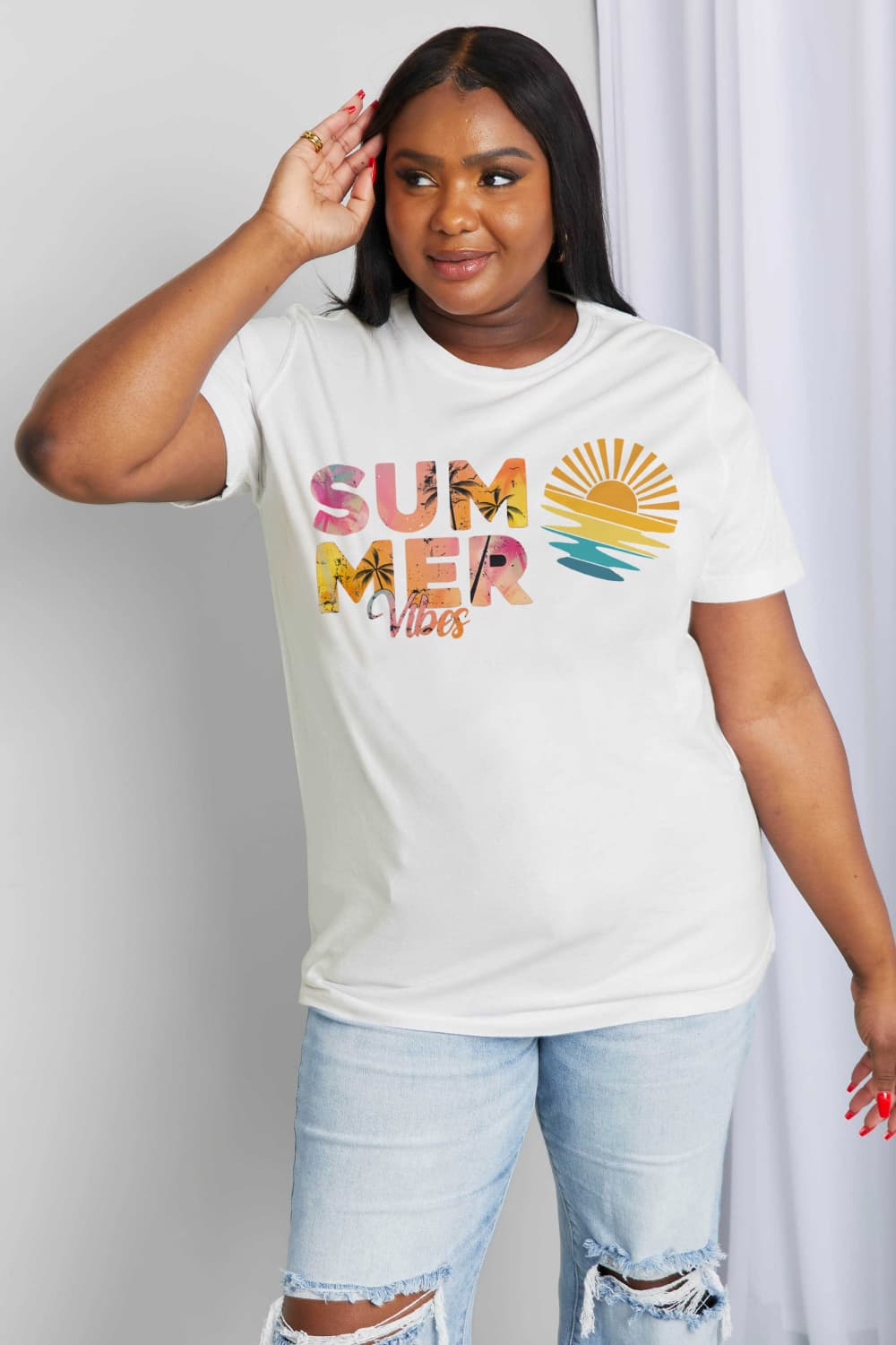 Simply Love Full Size SUMMER VIBES Graphic Cotton Tee-Jewearrings