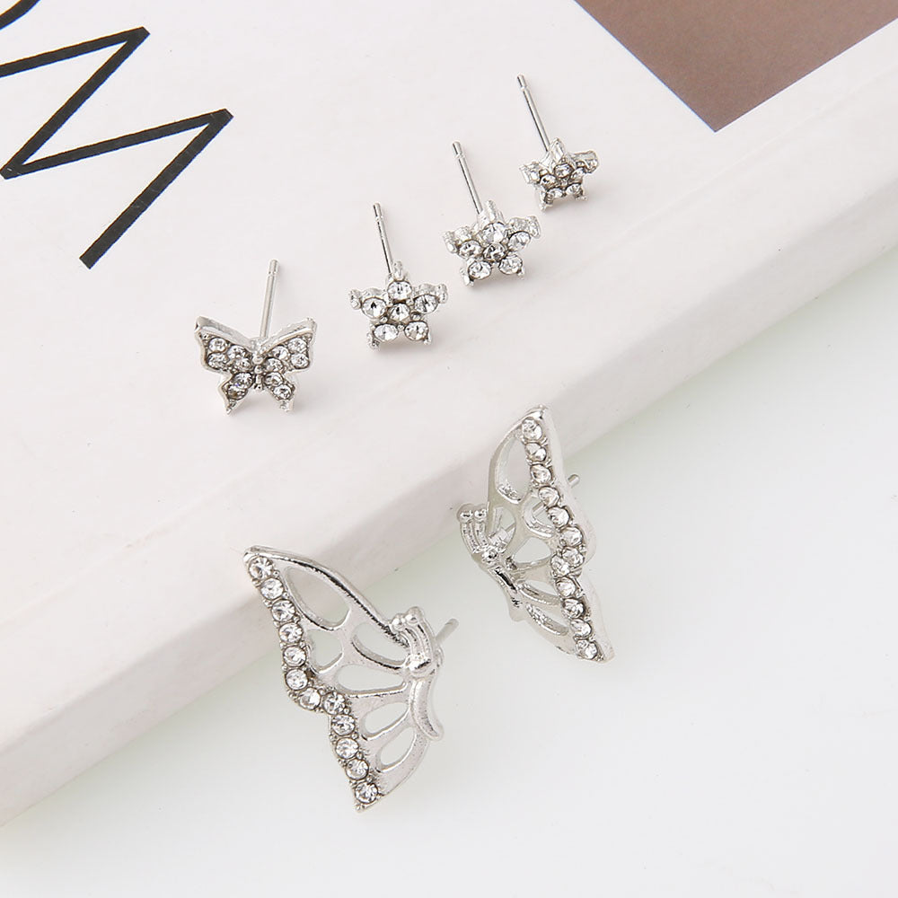 Silver Girl Heart Super Fairy Butterfly Star Sky Butterfly Earrings-Jewearrings