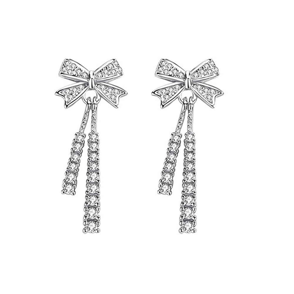 Fashion Bow Earrings Stud Tassel Female-Jewearrings