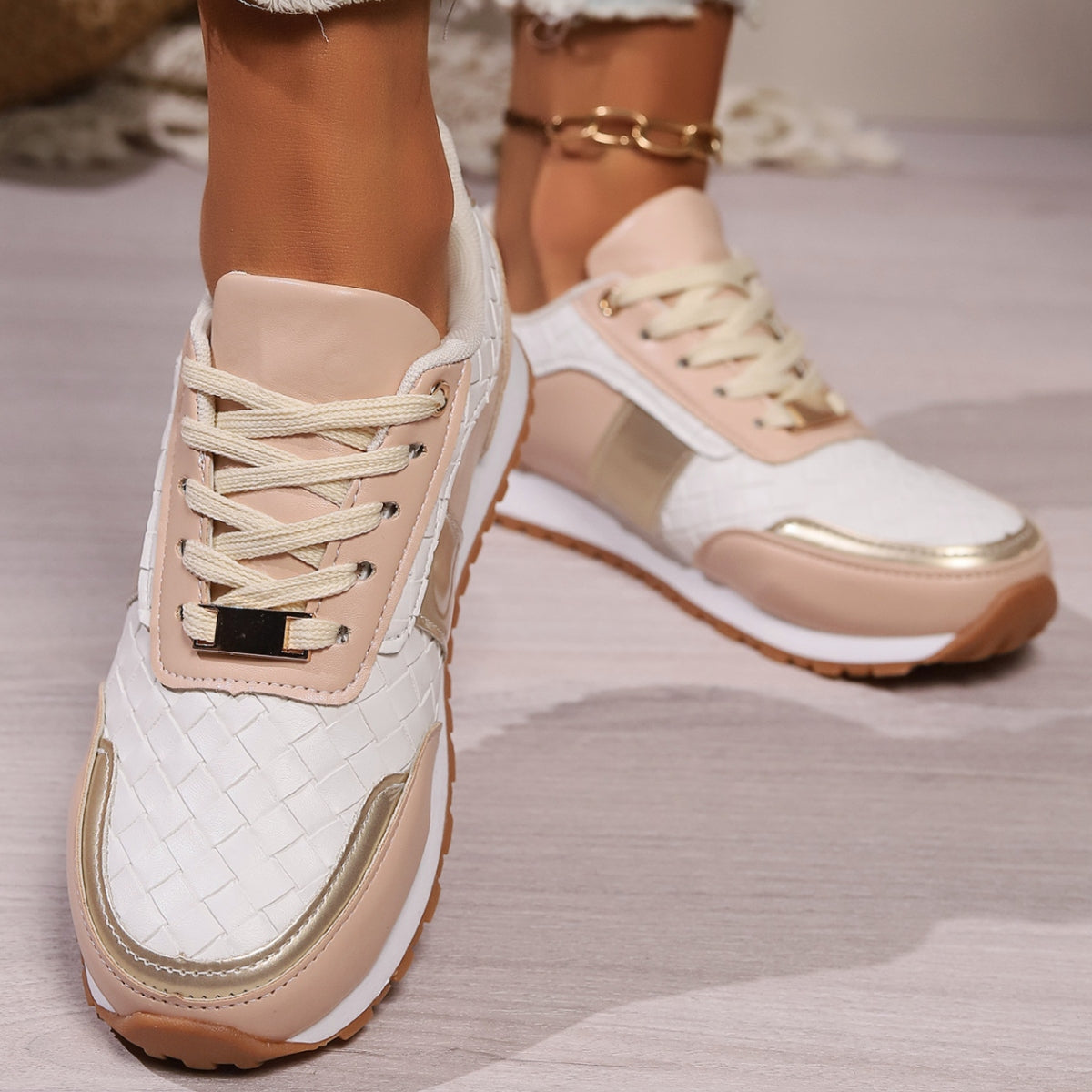 Lace-Up PU Leather Sneakers-Jewearrings