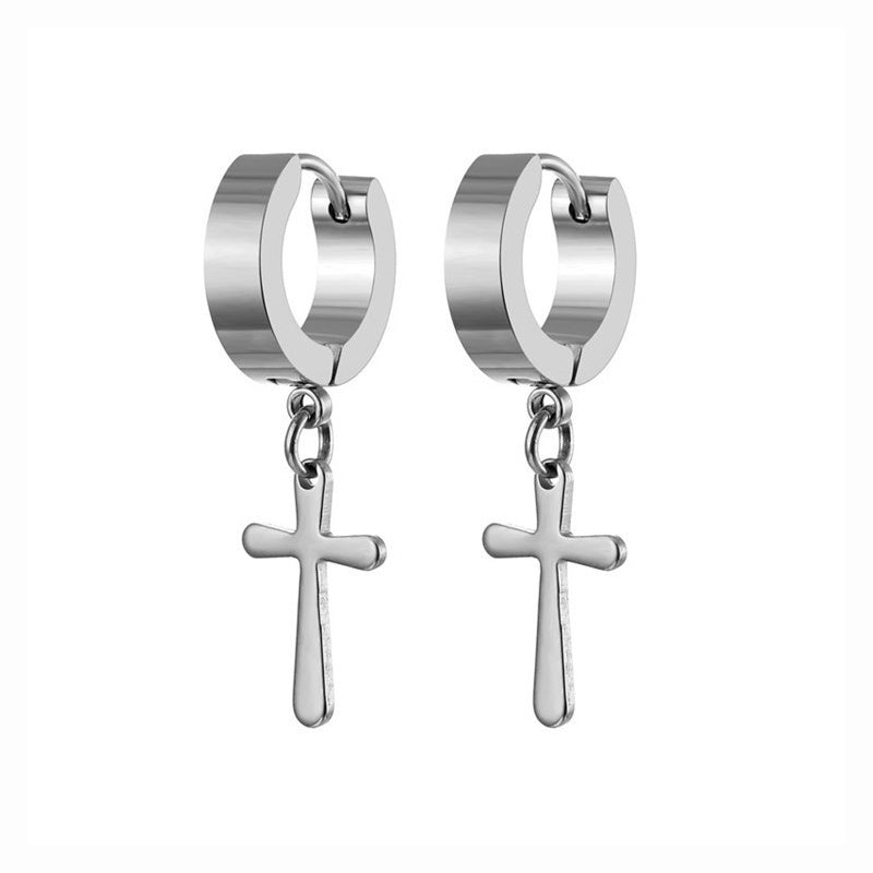 Fashion Cross Pendant Drop Earrings For Men-Jewearrings