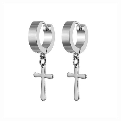 Fashion Cross Pendant Drop Earrings For Men-Jewearrings