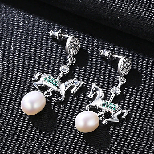 S925 Sterling Silver Pearl Earrings New Carousel-Jewearrings