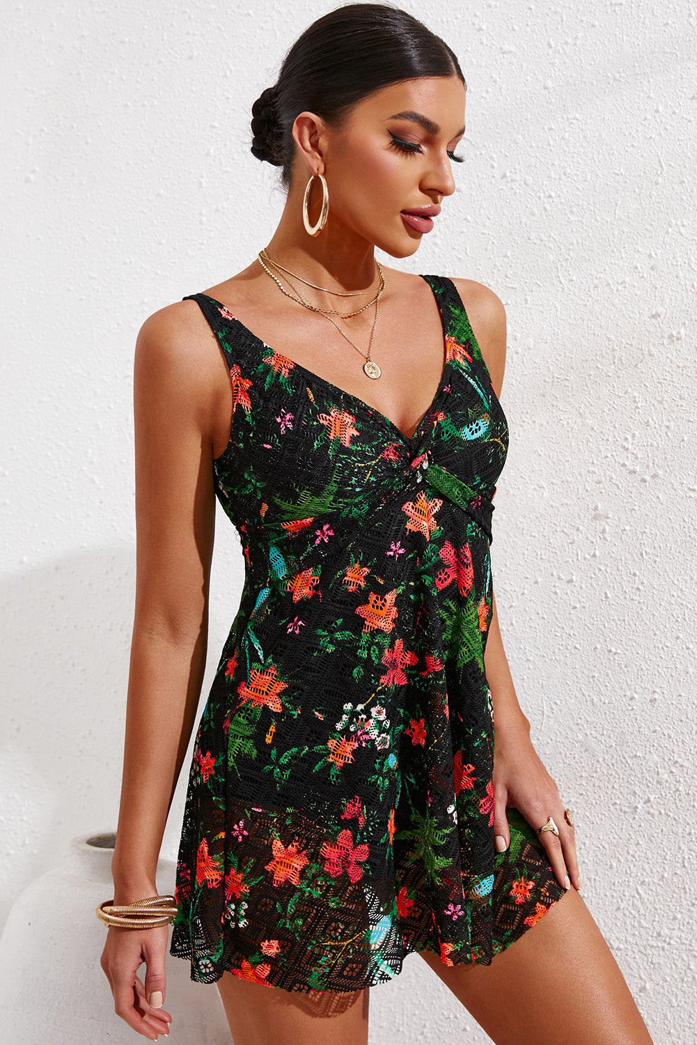 Full Size Twist Front Sleeveless Swim Dress-Jewearrings