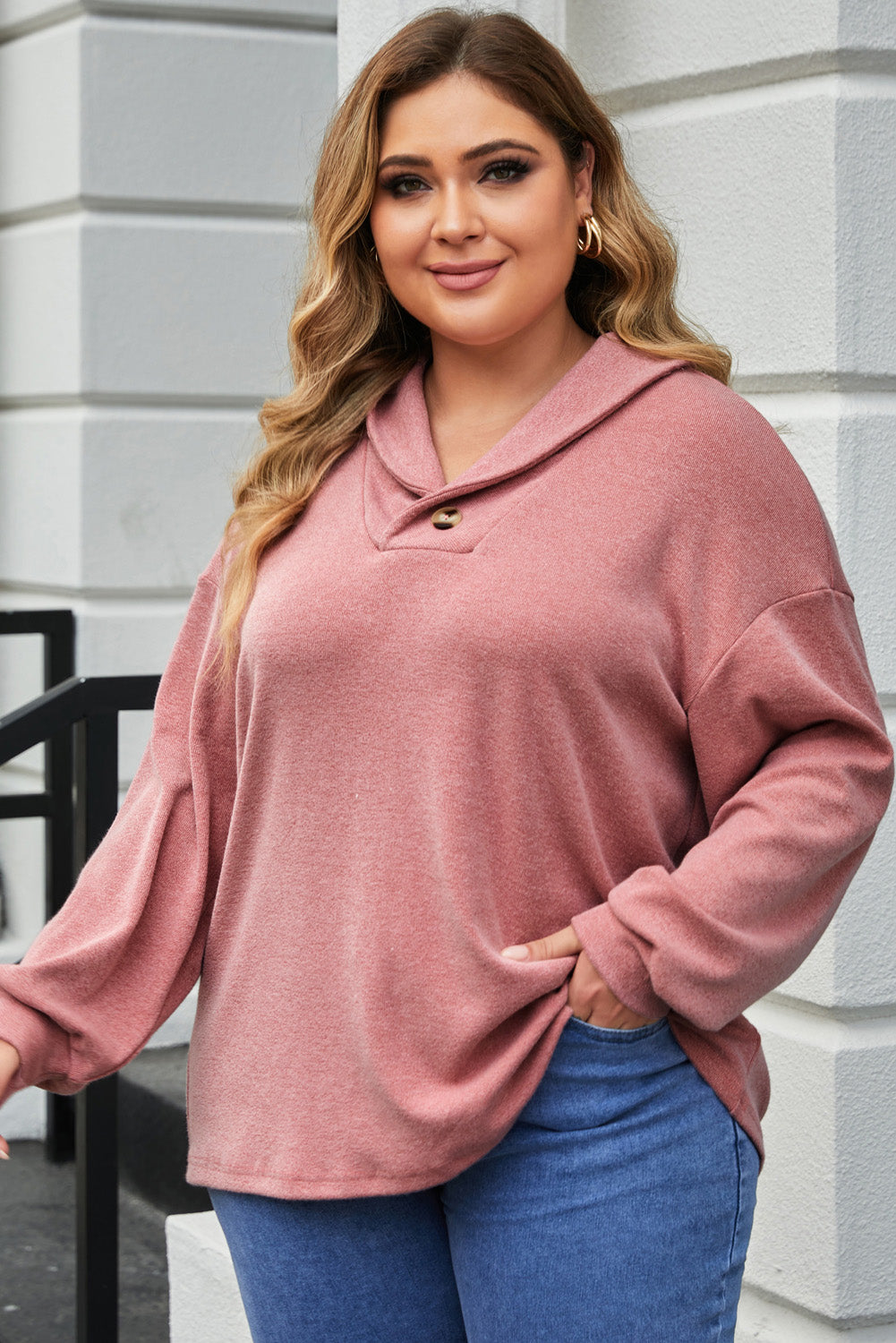 Plus Size Dropped Shoulder Collared Neck T-Shirt-Jewearrings