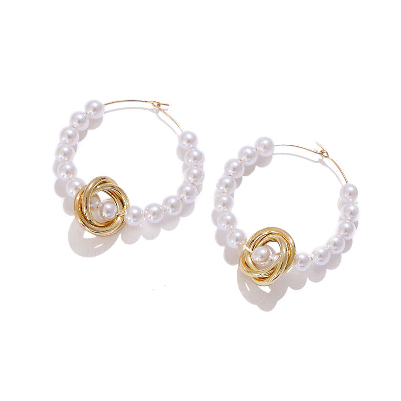 Ladies Harajuku Style Circle Pearl Earrings-Jewearrings