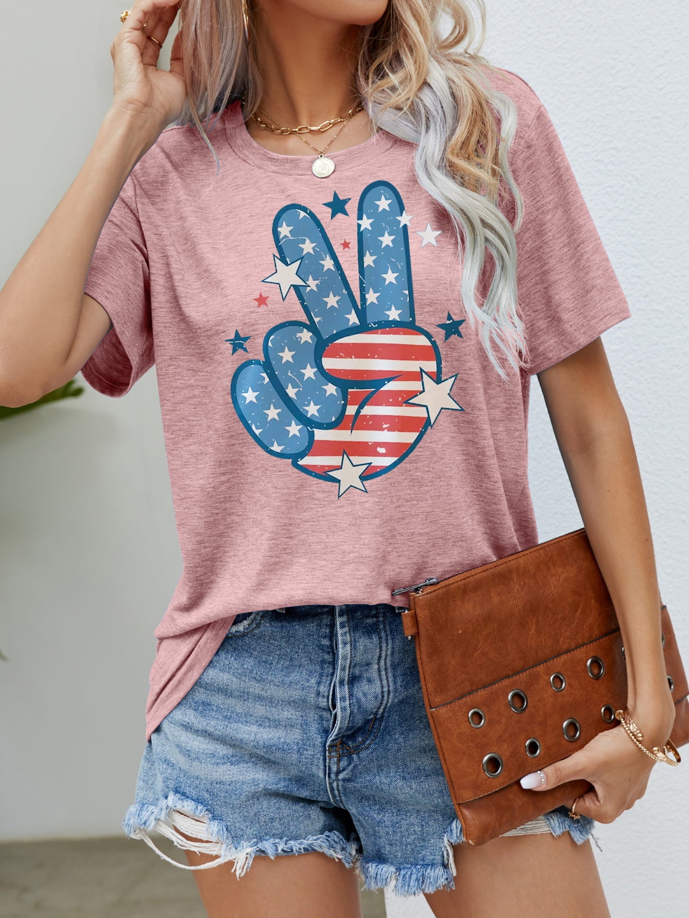 US Flag Peace Sign Hand Graphic Tee-Jewearrings