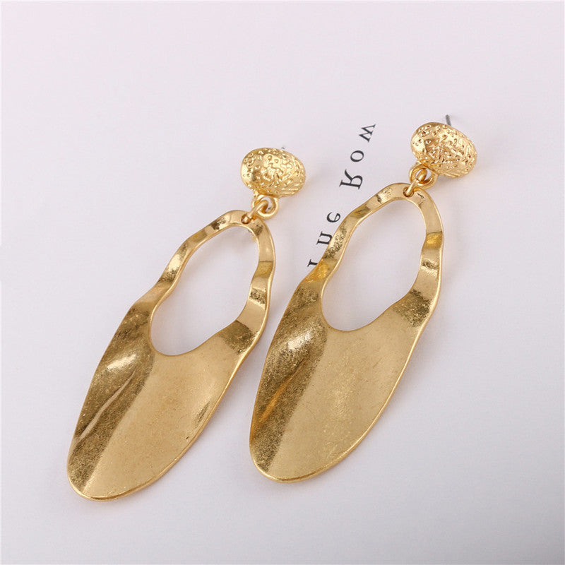 Goose Egg Round Hollow Alloy Stud Earrings Wave Faced Lady Earrings-Jewearrings