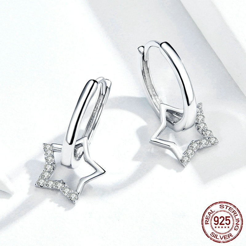 S925 Sterling Silver Five-pointed Star Ear Clip Anti-allergy White Gold Plated Earrings-Jewearrings