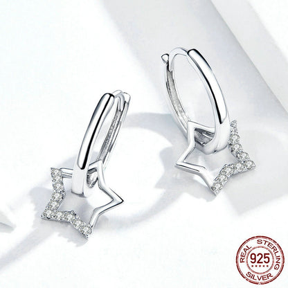 S925 Sterling Silver Five-pointed Star Ear Clip Anti-allergy White Gold Plated Earrings-Jewearrings