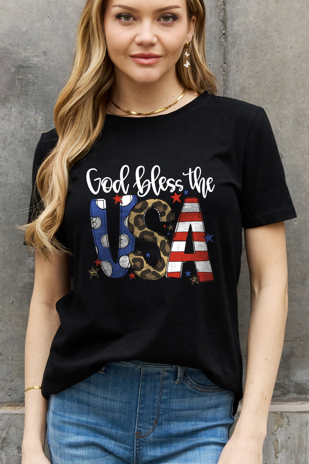 Simply Love Full Size GOD BLESS THE USA Graphic Cotton Tee-Jewearrings