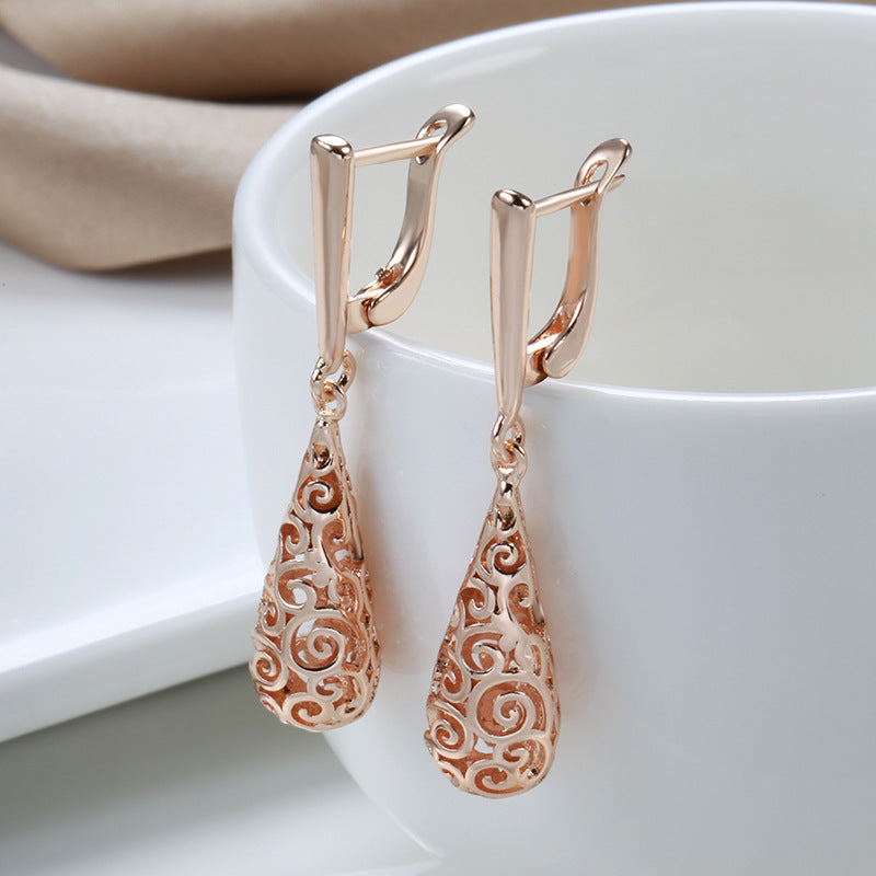 Water Drop Hollow Pattern Earrings Female S Internet-famous And Vintage Rose Gold-Jewearrings