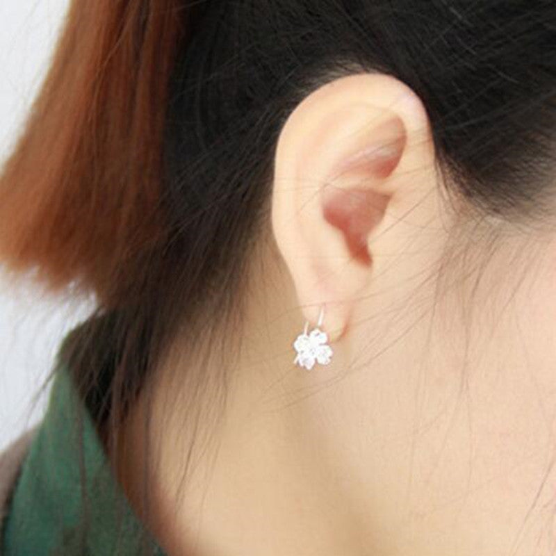 S925 Sterling Silver Earrings Classic Four-petal Lucky Flower Ear Hook-Jewearrings