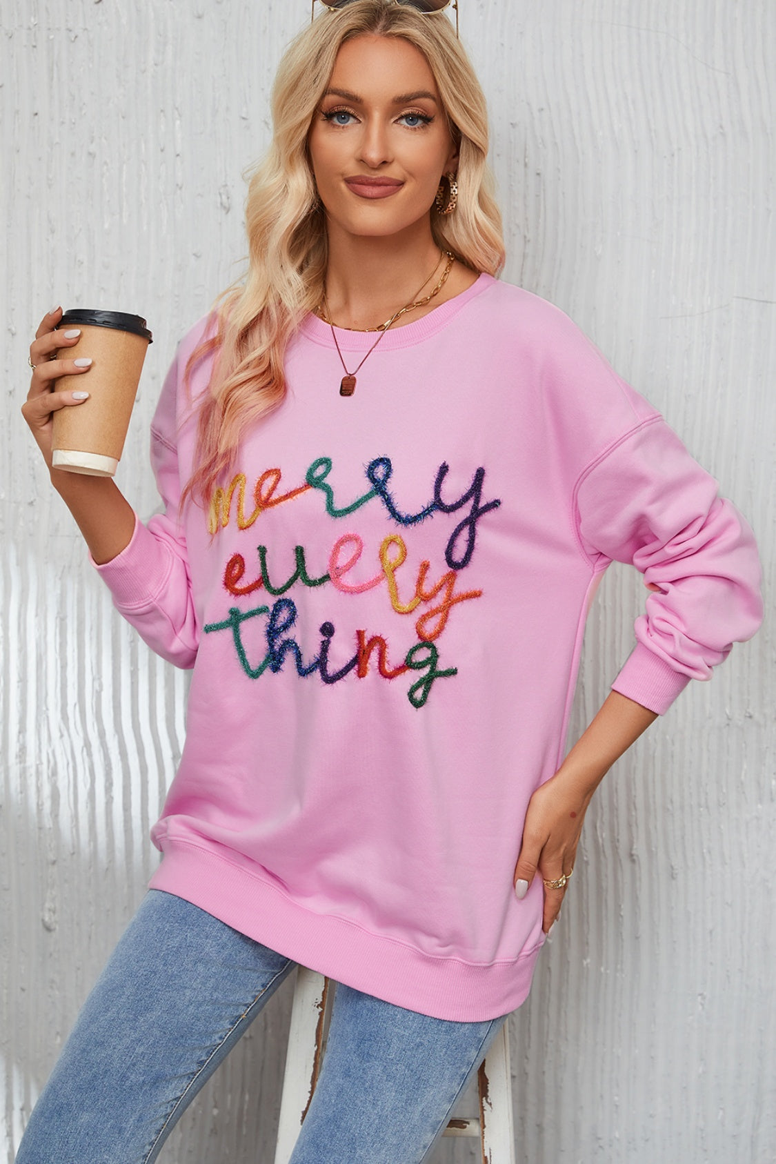 Letter Graphic Dropped Shoulder Sweatshirt-Jewearrings