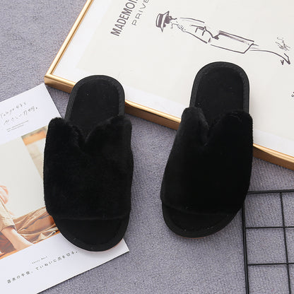 Faux Fur Open Toe Slippers-Jewearrings