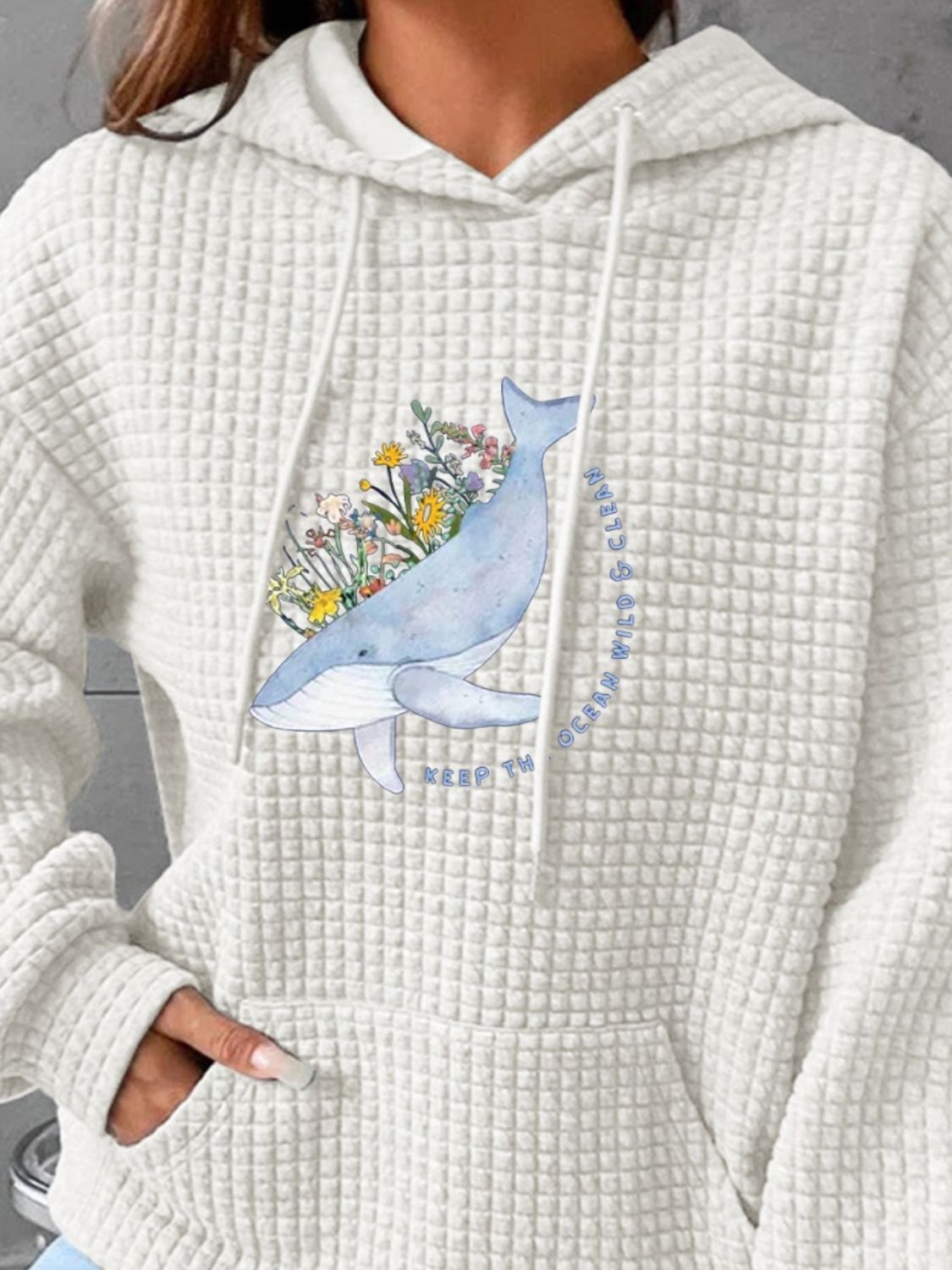 Full Size Whale Graphic Drawstring Hoodie-Jewearrings