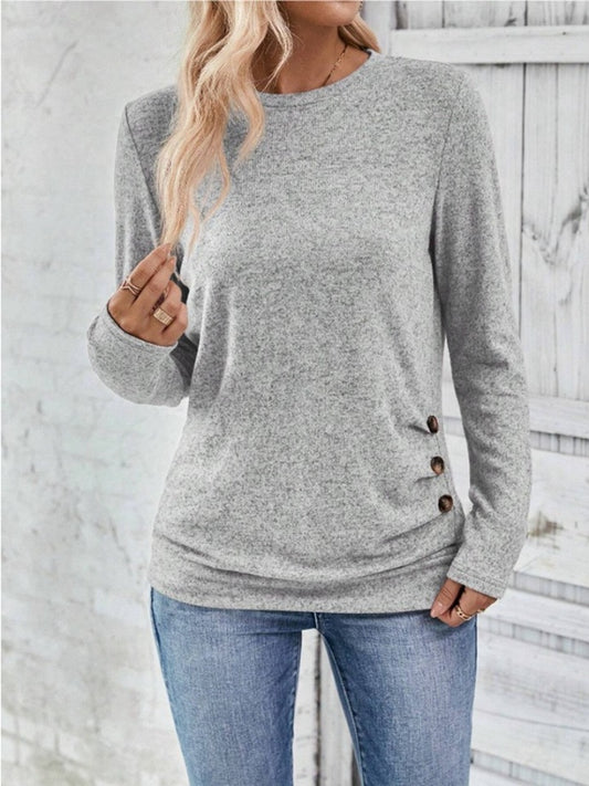 Round Neck Long Sleeve T-Shirt-Jewearrings