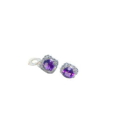 Simple 925 Silver Inlaid Amethyst Stud Earrings-Jewearrings