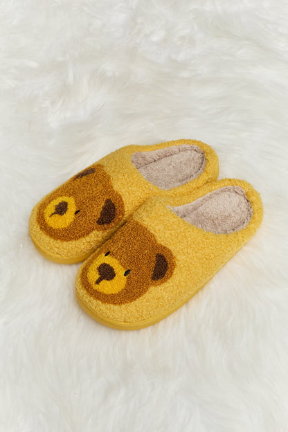 Melody Teddy Bear Print Plush Slide Slippers-Jewearrings