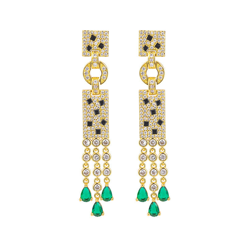 Flowsue Silver Gilt Micro Inlaid Emerald Earrings Simulate Emerald Pendant-Jewearrings