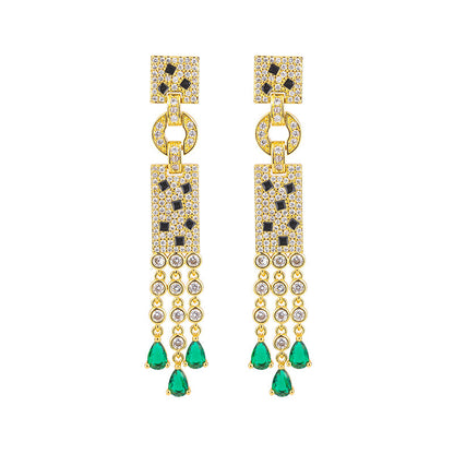 Flowsue Silver Gilt Micro Inlaid Emerald Earrings Simulate Emerald Pendant-Jewearrings