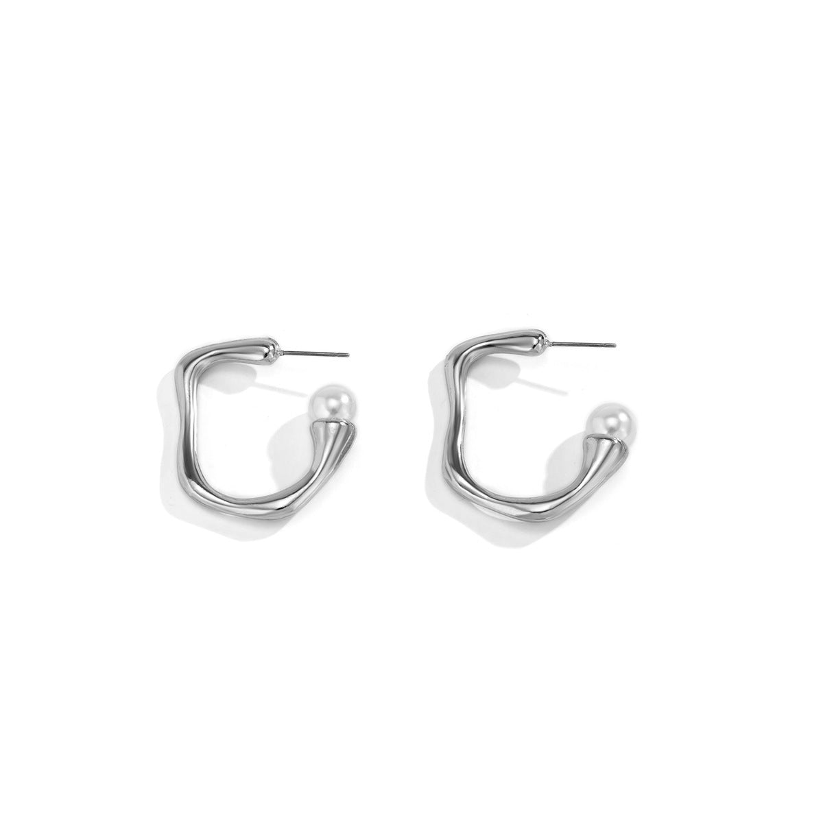 Women's C-shaped Stud Earrings With Metal Frosty Texture-Jewearrings