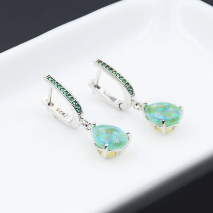 Green Teardrop Set Zircon Opal Earrings-Jewearrings