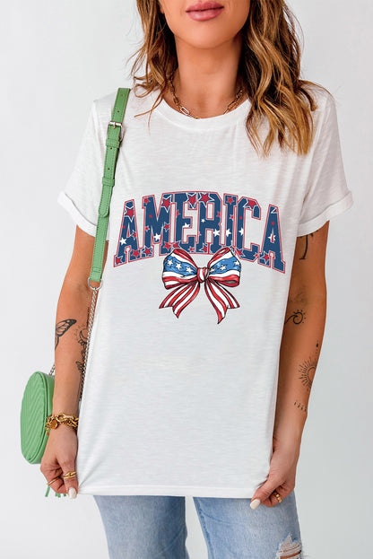 AMERICA Round Neck Short Sleeve T-Shirt-Jewearrings