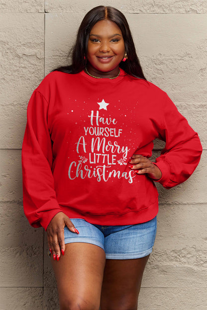 Simply Love Full Size HAVE YOURSELF A MERRY LITTLE CHRISTMAS Round Neck Sweatshirt-Jewearrings