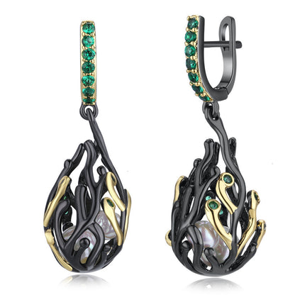 Women's Personalized Black Gold-plated Party Earrings With Green Zircon-Jewearrings