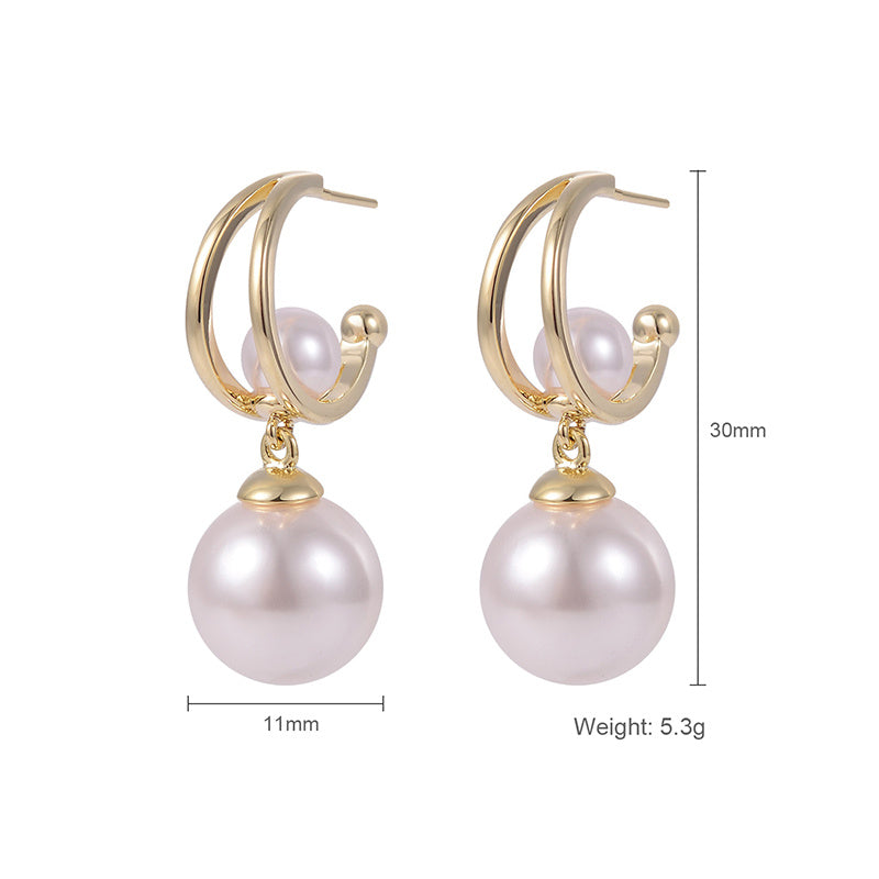 Simple Design Pearl Fashion Pendant Earrings-Jewearrings