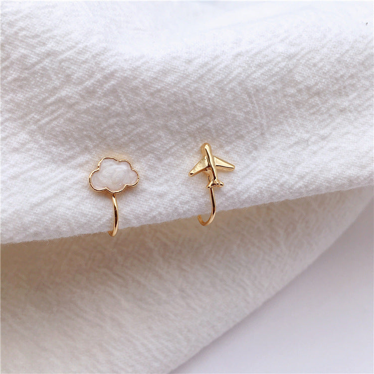 Cute Mini Stud Earrings Asymmetrical Airplane Cloud Ears-Jewearrings