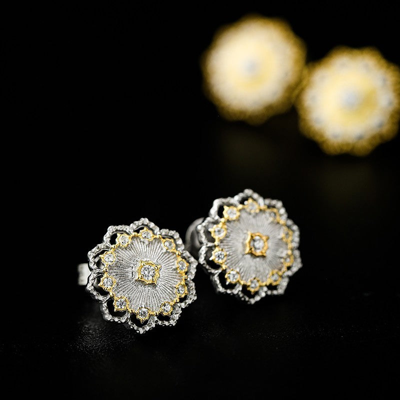 Ancient Court Sunflower Stud Earrings-Jewearrings