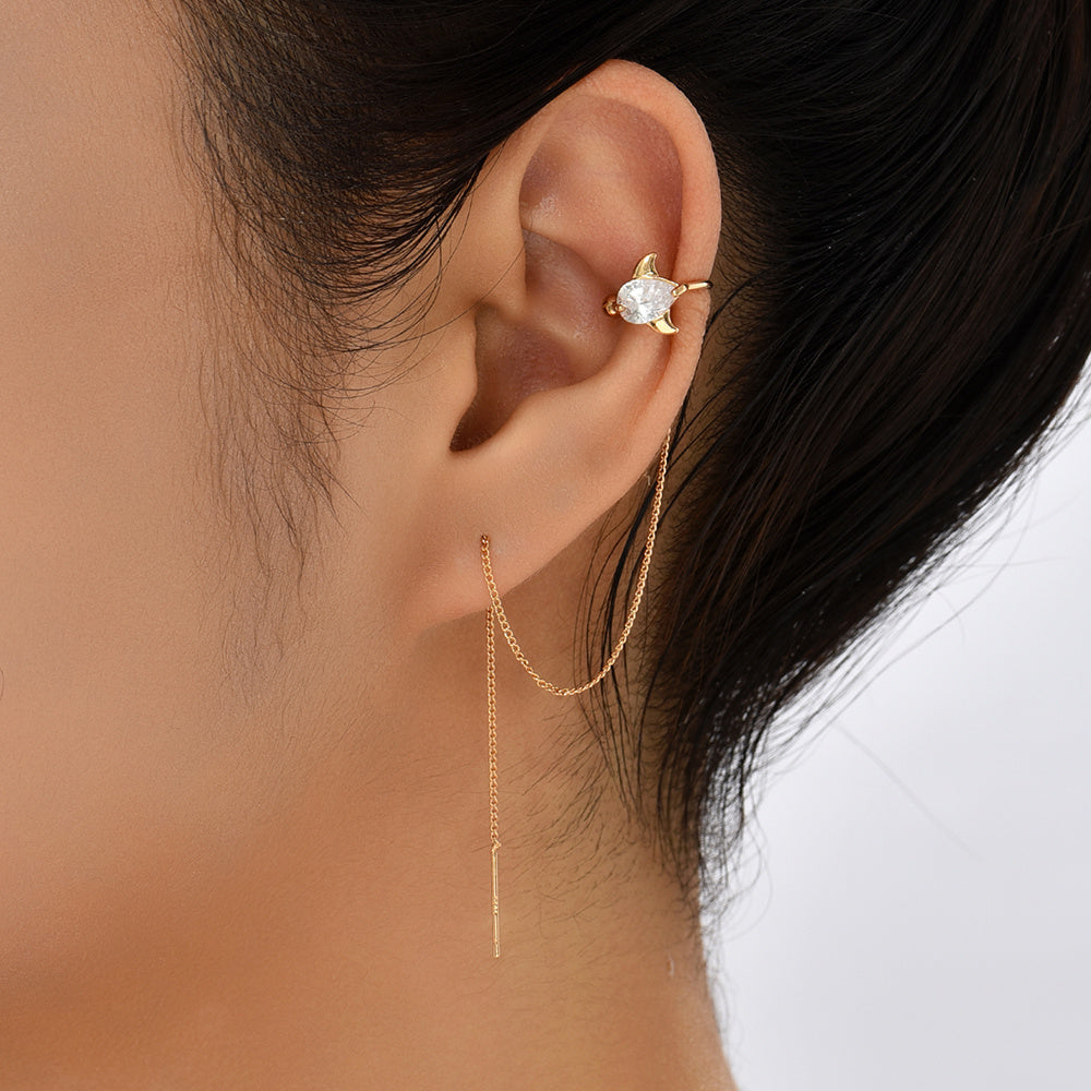 Copper Micro Inlaid Zircon Tassel Earrings Temperament Ear Line Creative Fashion New Fashion Ear Stud Cool Style Earrings-Jewearrings