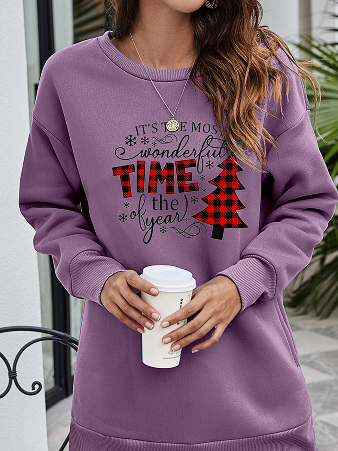 Christmas Tree Graphic Drop Shoulder Sweatshirt-Jewearrings