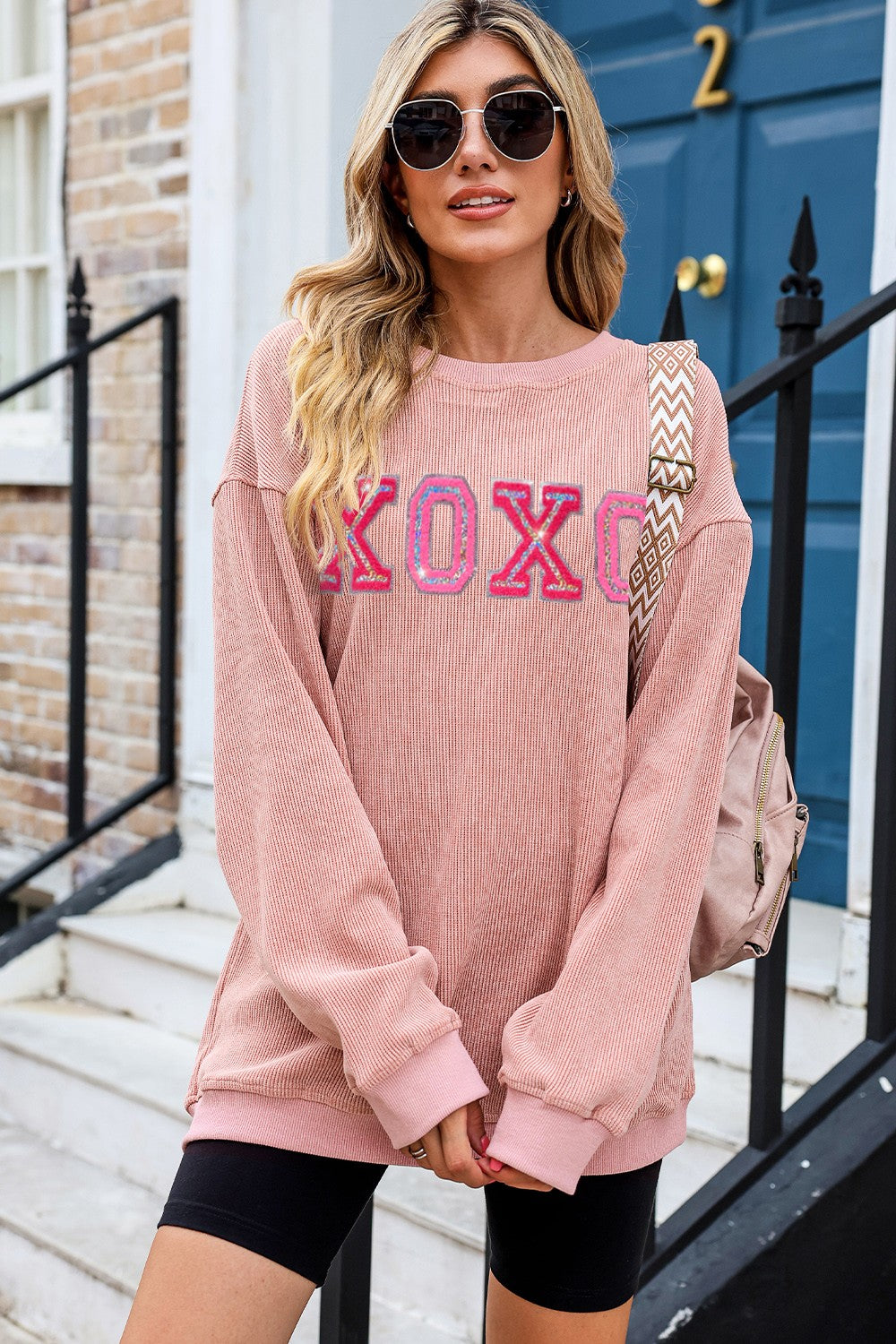 XOXO Round Neck Dropped Shoulder Sweatshirt-Jewearrings